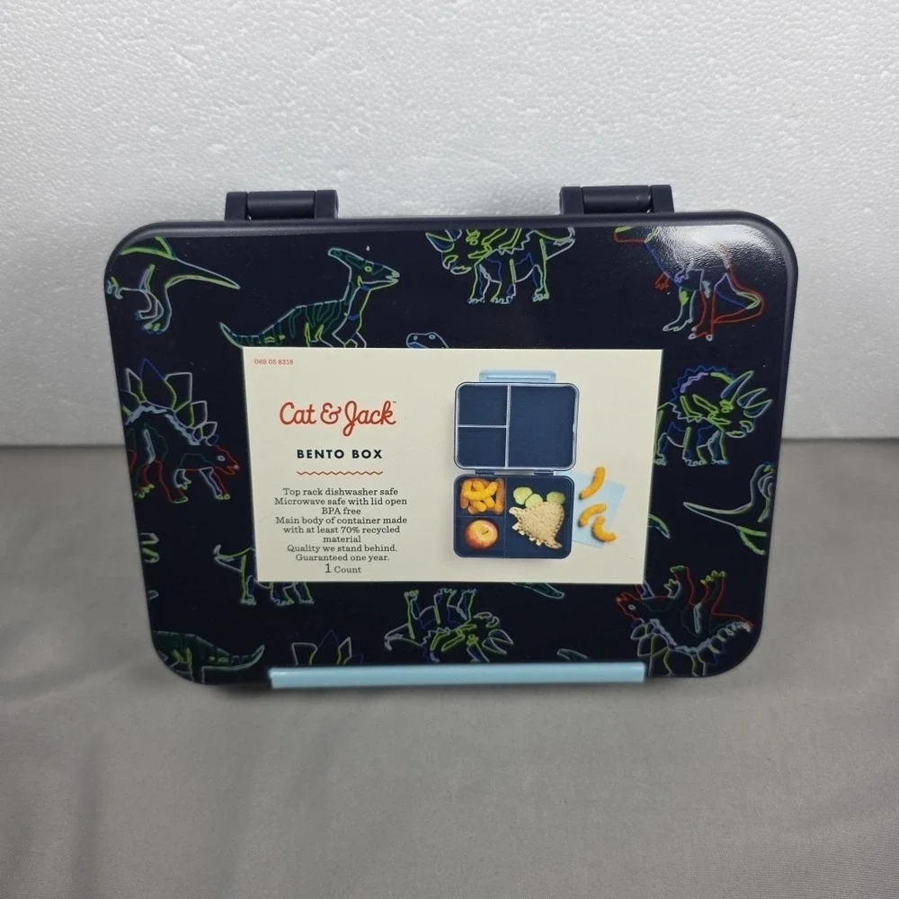 Cat & Jack Dinosaur Print Bento‎ Box Navy Snap Lid BPA Free Lunch Box